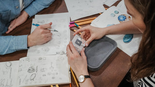 Custom jewelry displayed at the Atelier Fine Co. studio in Vancouver.