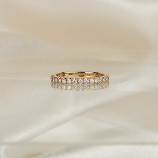 Rose gold micro pavé band with natural Diamonds set along the front, fine stone row at 2.1mm width.