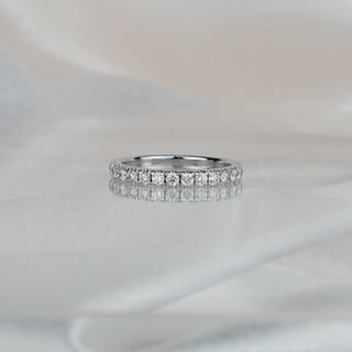 White gold micro pavé band with lab grown diamonds, 2.0mm stones in a row along the front.