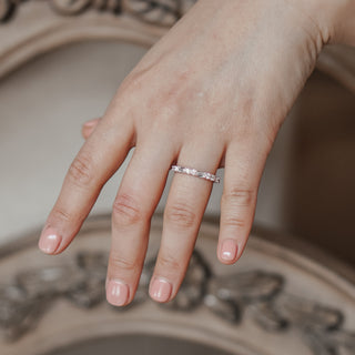Round and baguette pave wedding band.