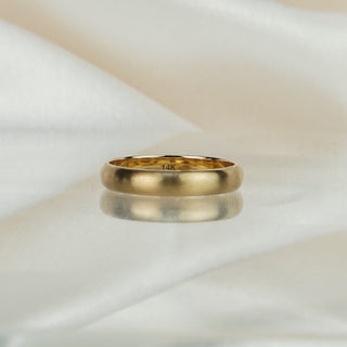 Yellow gold mens band in satin finish standard shot.